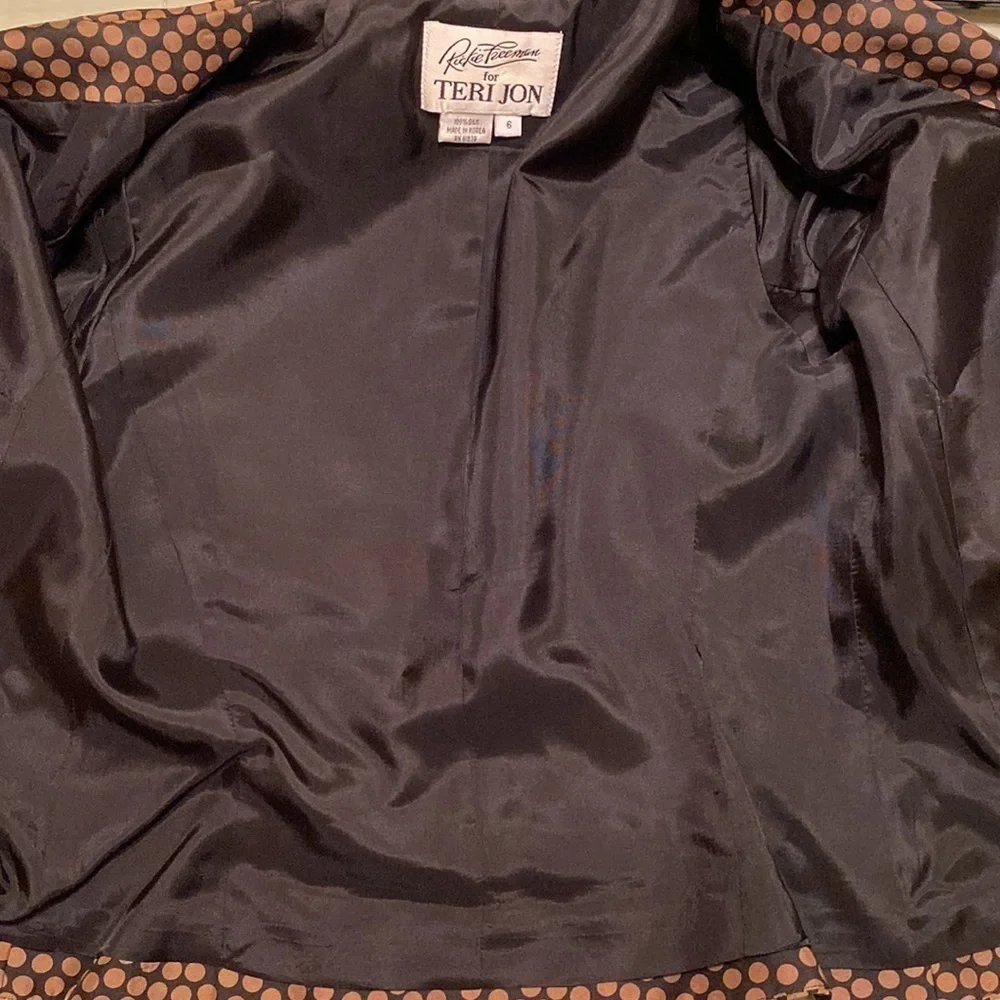 100% Silk Vtg Inspired Jacket 2 Button Polka Dot Chocolate Brown Black 6